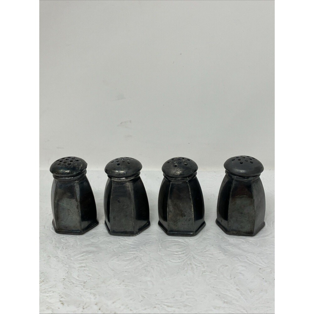 Vintage Lot Of 4 Salt Pepper Shakers Silver Plated Hexagon Weidlich Brothers MCM